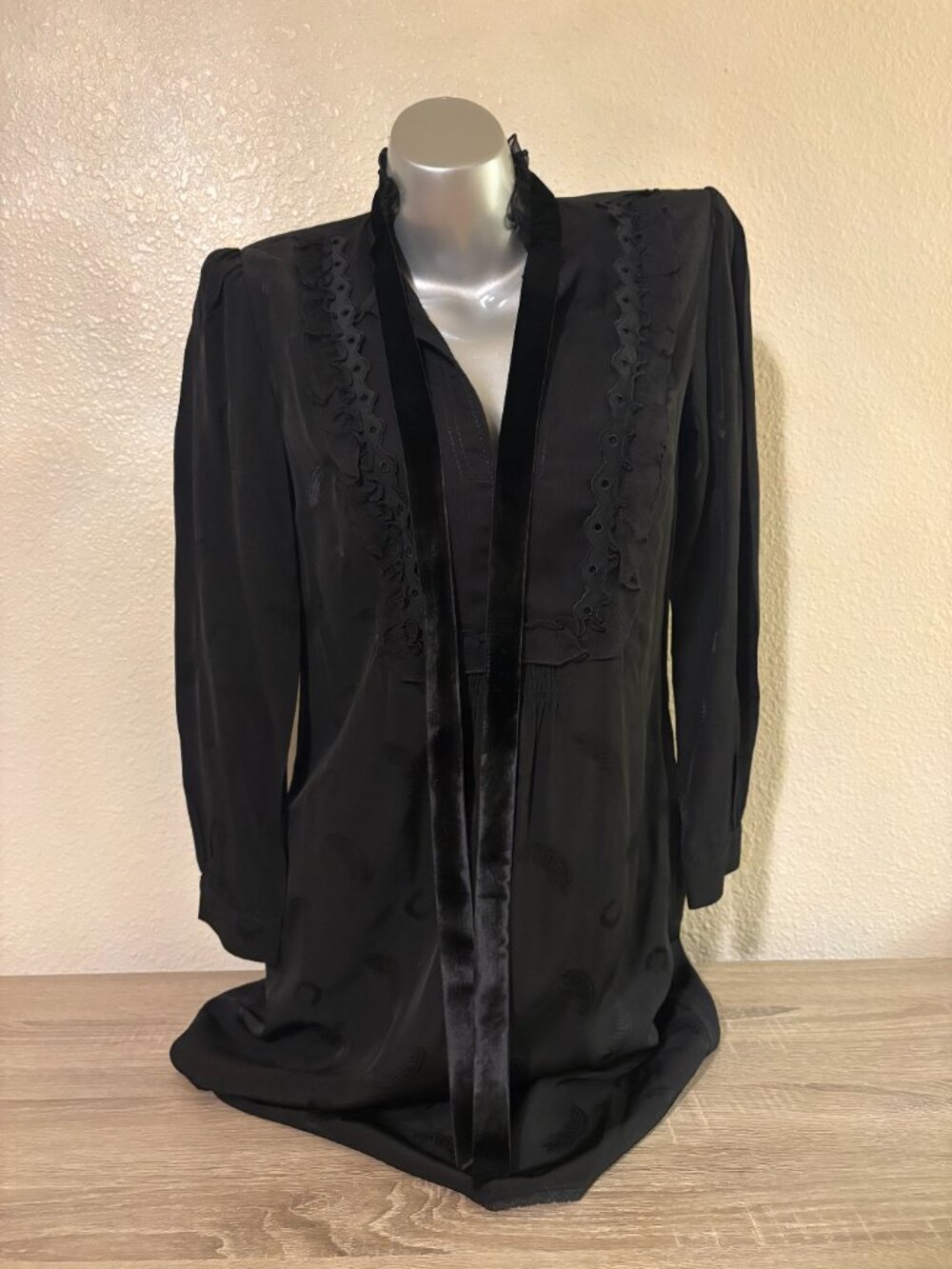 Coach 1941 NWOT Black Silk Ruffle Velvet Tunic Dress Size 2